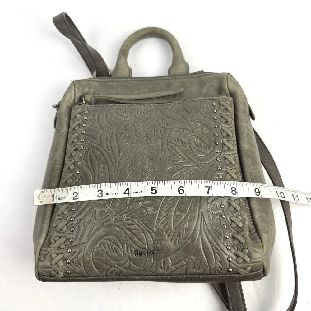 The Sak Loyola Convertible Backpack Gray Soft Tooled Leather Handbag